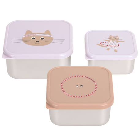 Lot de 3 boites gigognes en inox tiny team cat Rose 1 - vertbaudet enfant 