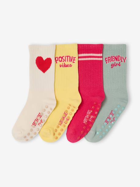 Lot 4 chaussettes fille antidérapantes rose 1 - vertbaudet enfant 