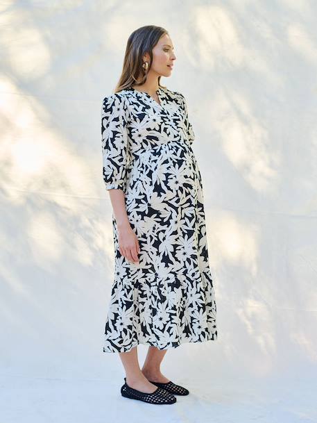 Robe longue grossesse esprit bohème boutonnée bleu roi+grenadine+noir 15 - vertbaudet enfant 