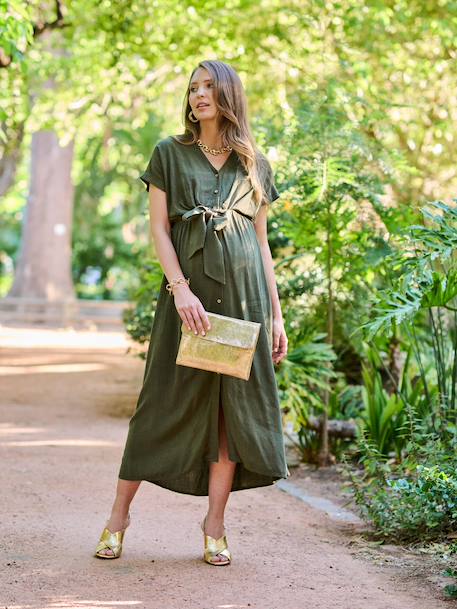 Robe chemise longue en lin mélangé grossesse et allaitement beige+kaki+noir 7 - vertbaudet enfant 
