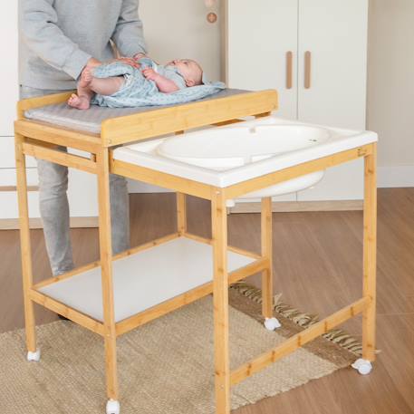 Table à langer avec baignoire coulissante + matelas à langer déperlant roba style Blanc / gris argenté+Bois naturel / gris argenté 10 - vertbaudet enfant 