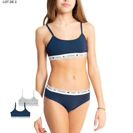 Lot de 2 brassières coton ultra doux Blanc-gris chiné+Blanc-rose pastel+Bleu titane-gris chiné 11 - vertbaudet enfant 