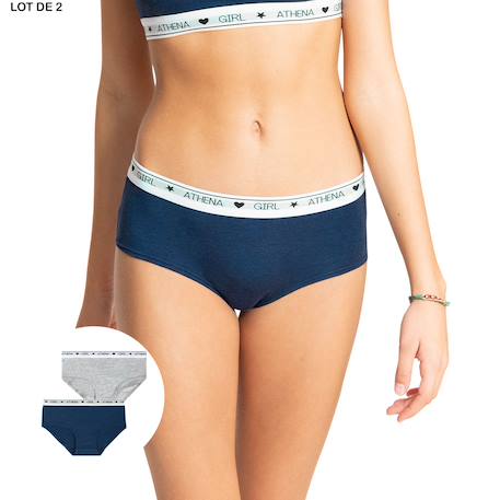 Lot de 2 boxers coton ultra doux Blanc-rose+Bleu titane-gris chiné 6 - vertbaudet enfant 