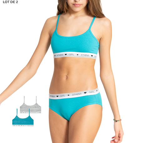 Lot de 2 brassières coton ultra doux by  fille Bleu lagon-gris chiné 2 - vertbaudet enfant 