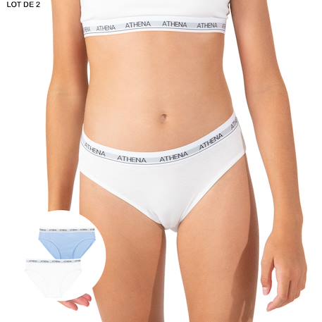 Lot de 2 slips fille coton ultra doux Blanc-bleu pastel+Blanc-gris chiné 2 - vertbaudet enfant 