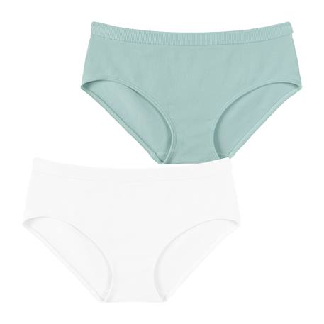 Lot de 2 slips fille sans couture côtelés Blanc et bleu nuage+Blanc-bleu niagara 1 - vertbaudet enfant 
