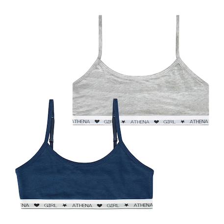 Lot de 2 brassières coton ultra doux Blanc-gris chiné+Blanc-rose pastel+Bleu titane-gris chiné 14 - vertbaudet enfant 