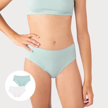 Lot de 2 slips fille sans couture côtelés Blanc et bleu nuage+Blanc-bleu niagara 2 - vertbaudet enfant 