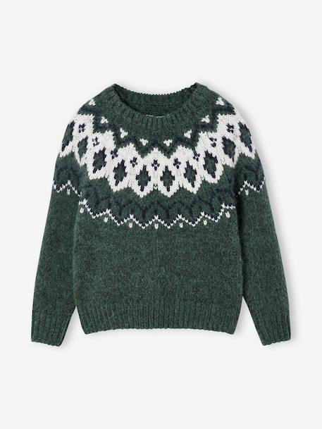 Pull jacquard garçon col rond bleu ardoise+vert 7 - vertbaudet enfant 