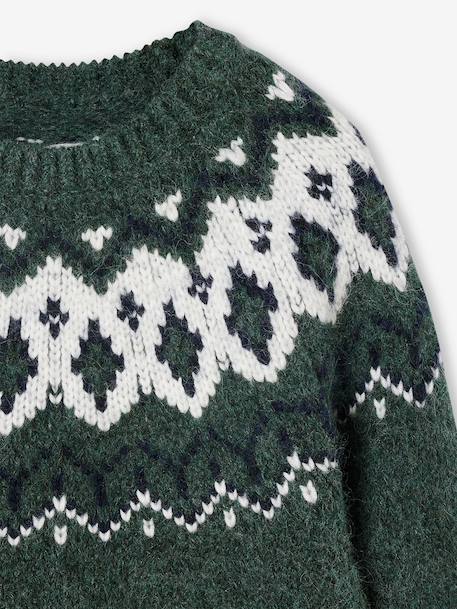 Pull jacquard garçon col rond bleu ardoise+vert 9 - vertbaudet enfant 