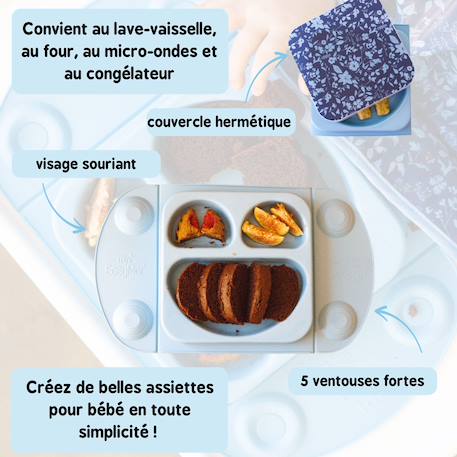 Assiette easymat + sac isotherme fleur de jardin bleu Multi-coloured 2 - vertbaudet enfant 