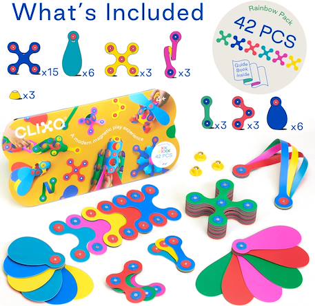 Rainbow pack clixo - jeu de construction magnétique, flexible, durable et imaginatif – 42 pièces – dès 4 ans Jaune 3 - vertbaudet enfant 