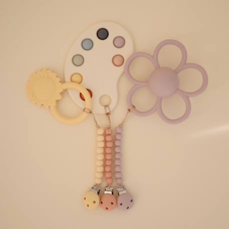 Attache sucette en silicone Beige foncé+Beige, écru+Bleu+Bois+Ecru+Jaune+Pierre+Rose+Thym séché+Vert d'eau 19 - vertbaudet enfant 
