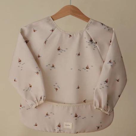 Bavoir bébé à manches longues imperméable – protection repas et activités sans taches Ecru, marron, bleu 3 - vertbaudet enfant 