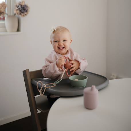 Bavoir bébé manches longues imperméable – protection repas avec poche récupératrice Beige+Rose 8 - vertbaudet enfant 