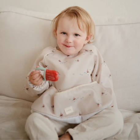 Bavoir bébé à manches longues imperméable – protection repas et activités sans taches Ecru, marron, bleu 2 - vertbaudet enfant 