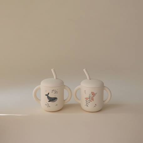 Tasse d’apprentissage bébé en silicone avec paille – douce pour les gencives dès 6 mois Ecru, rose, vert 5 - vertbaudet enfant 