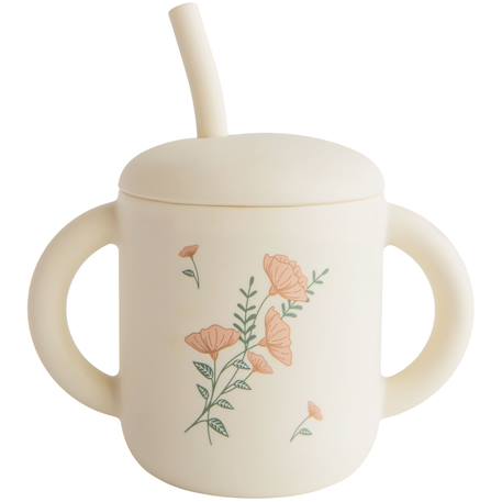 Tasse d’apprentissage bébé en silicone avec paille – douce pour les gencives dès 6 mois Ecru, rose, vert 1 - vertbaudet enfant 
