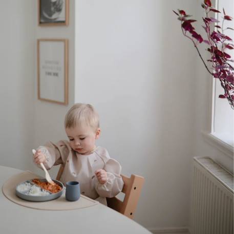 Bavoir bébé à manches longues imperméable – protection repas et activités sans taches Ecru, marron, bleu 4 - vertbaudet enfant 