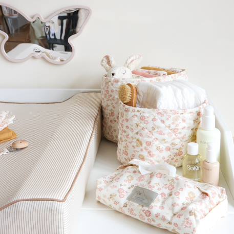 Étui pour lingettes bébé en coton bio certifié – rangement pratique et lavable en machine Rose, marron, écru 2 - vertbaudet enfant 