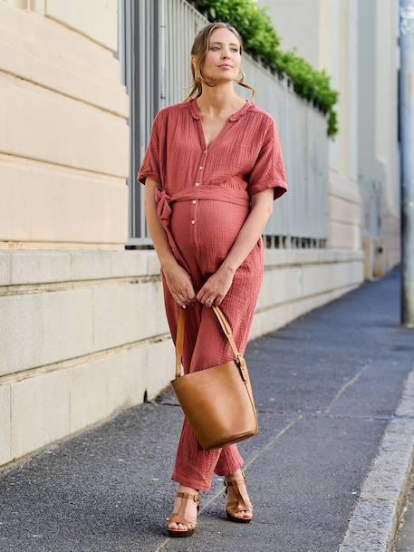 Combinaison de grossesse en gaze de coton bio terracotta 1 - vertbaudet enfant 