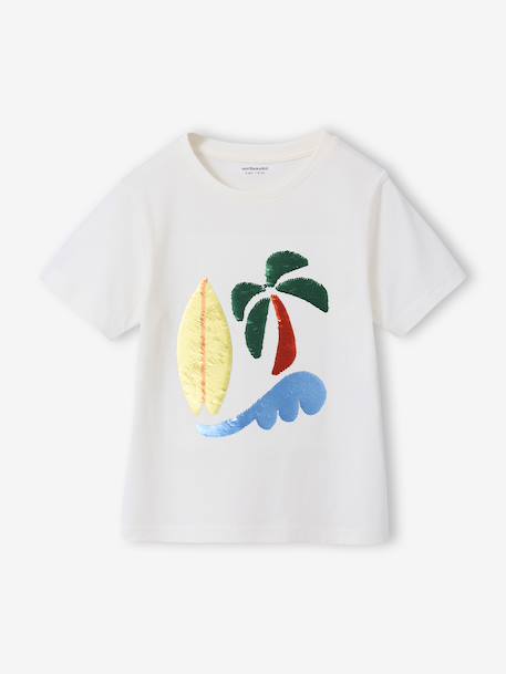 Tee-shirt garçon motif à sequins réversibles blanc+bleu nuit+bleu océan+écru+vert d'eau 19 - vertbaudet enfant 