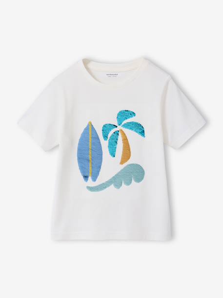 Tee-shirt garçon motif à sequins réversibles blanc+bleu nuit+bleu océan+écru+vert d'eau 20 - vertbaudet enfant 