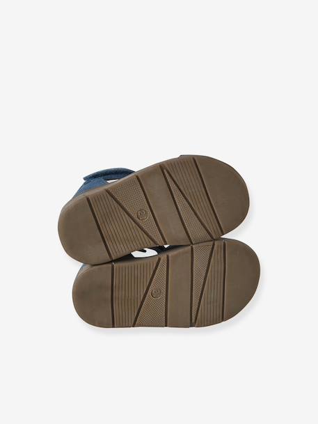 Sandales bébé fermées cuir à scratchs bleu jean+sable 5 - vertbaudet enfant 