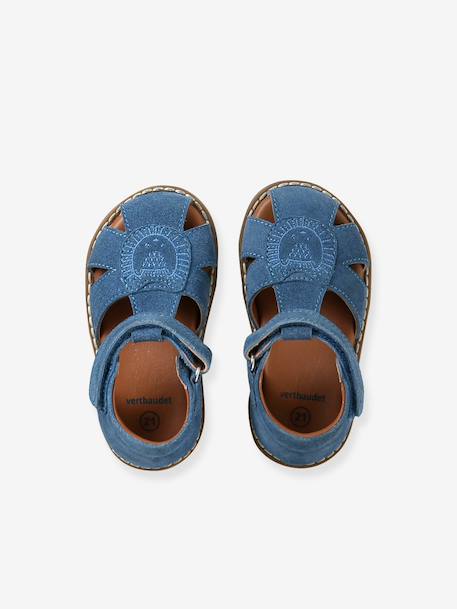 Sandales bébé fermées cuir à scratchs bleu jean+sable 4 - vertbaudet enfant 
