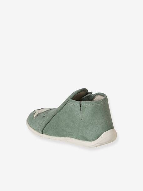 Chaussons bébé cuir souple zip vert sauge 4 - vertbaudet enfant 
