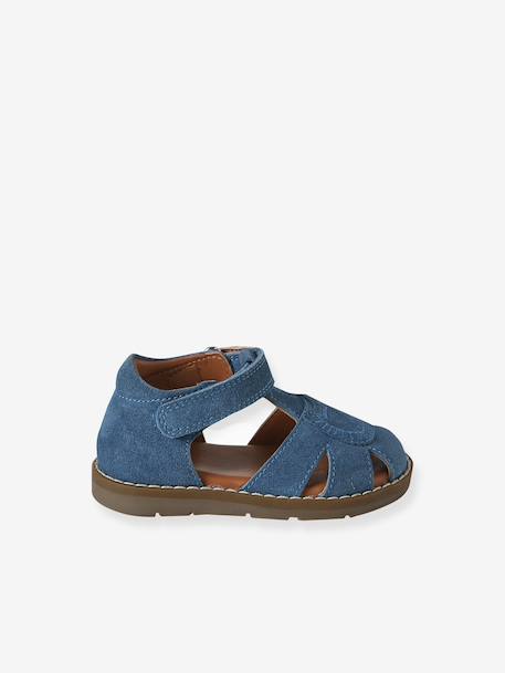 Sandales bébé fermées cuir à scratchs bleu jean+sable 2 - vertbaudet enfant 