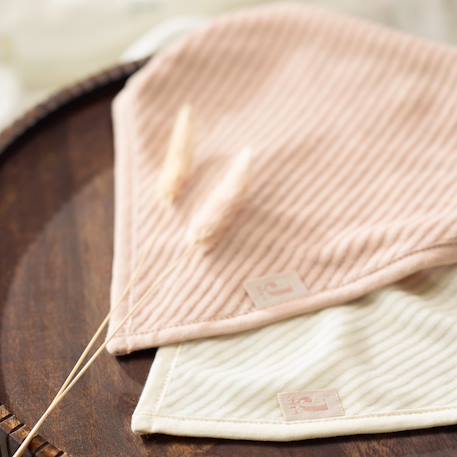 Lot de 2 bavoirs bandana Bleu, écru+Rose, blanc 12 - vertbaudet enfant 