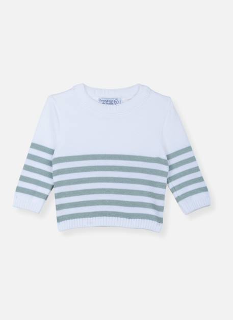Pull marinière en coton Blanc / bleu danube+Blanc / bleu danube+Blanc / bouton de rose 4 - vertbaudet enfant 