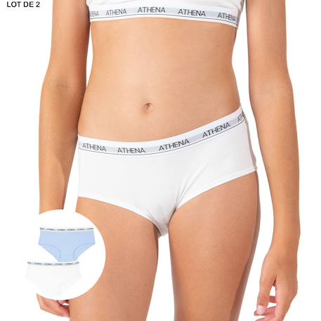 Lot de 2 shortys fille coton ultra doux Blanc-bleu pastel+Blanc-gris chiné 2 - vertbaudet enfant 