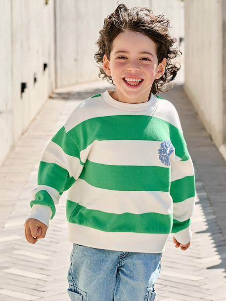 Sweat garçon rayé motif placé pistache+rayé jaune 1 - vertbaudet enfant 