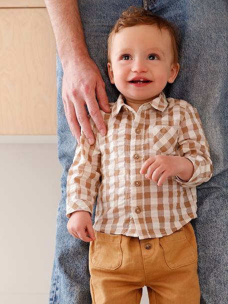 Chemise bébé garçon gaze de coton carreaux beige 2 - vertbaudet enfant 