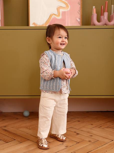 Gilet bébé sans manche denim fleurs stone 6 - vertbaudet enfant 