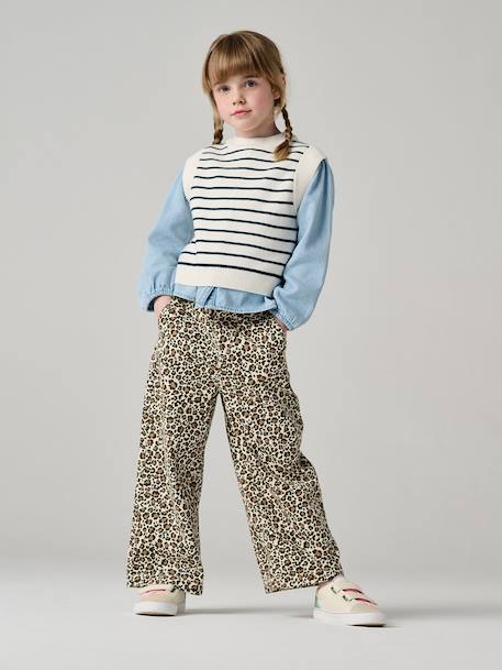 Pantalon fille large imprimé Fleurs multicolore+Léopard beige+vanille+Zébré chocolat 12 - vertbaudet enfant 