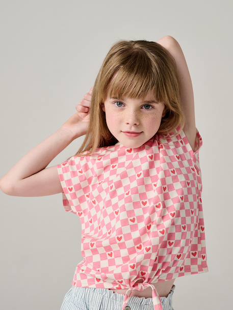 T-shirt fille imprimé noeud fantaisie manches courtes blanc+lavande+rose 9 - vertbaudet enfant 