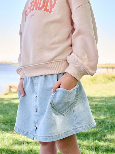 Jupe en jean fille poches coeur denim bleached+denim brut 5 - vertbaudet enfant 