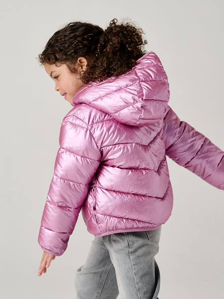 Doudoune fille légère à capuche effet brillant métallisé or+rose 14 - vertbaudet enfant 
