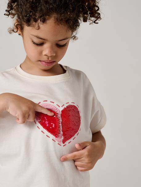 T-shirt fille motifs sequins écru+lilas+vert d'eau 2 - vertbaudet enfant 