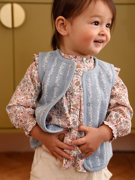 Gilet bébé sans manche denim fleurs stone 1 - vertbaudet enfant 