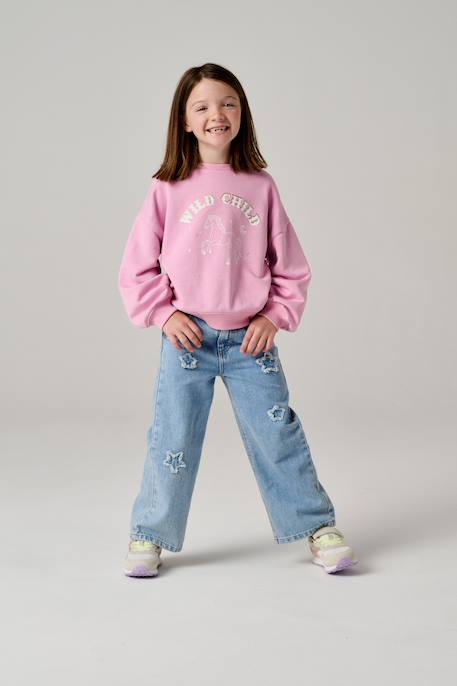 Jean large fille étoiles bleu clair 2 - vertbaudet enfant 