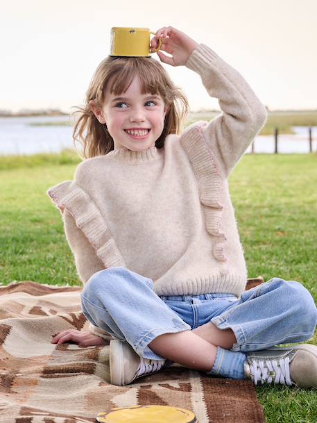 Pull fille en maille écru 1 - vertbaudet enfant 