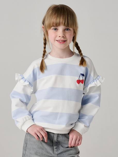 Sweat fille rayé manches à volants bleu pâle+marine+pivoine+rouge+vieux rose 1 - vertbaudet enfant 