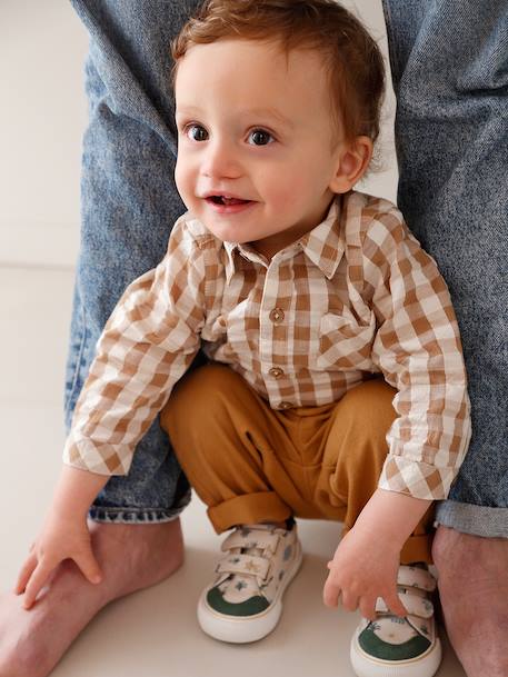 Chemise bébé garçon gaze de coton carreaux beige 1 - vertbaudet enfant 