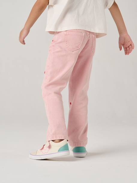 Pantalon mom fille brodé rose poudré+vert de gris 6 - vertbaudet enfant 