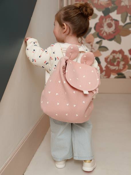 Sac à dos personnalisable en gaze de coton animation oreilles bleu nuit+léopard+multicolore+rose+rose poudré+vert sauge 25 - vertbaudet enfant 