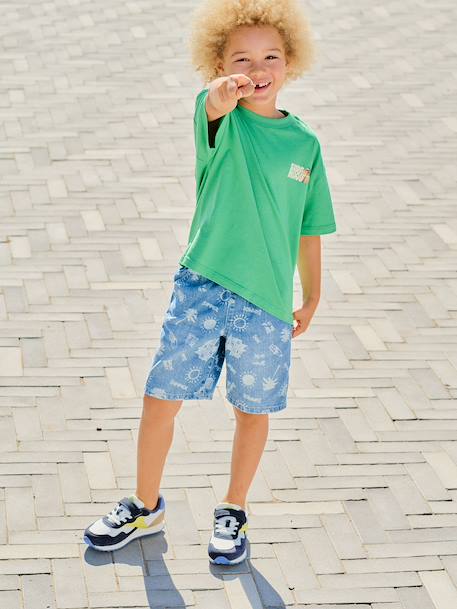 Bermuda garçon jean facile à enfiler bleu imprimé+denim gris+double stone+rayé bleu+stone 1 - vertbaudet enfant 